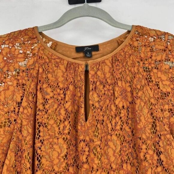J. Crew Women's Lace Overlay Lined Keyhole Front Top Blouse Burnt Orange Small - Picture 7 of 12